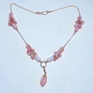 Gold filled necklace with pink and white Peruvian Opal gemstones.